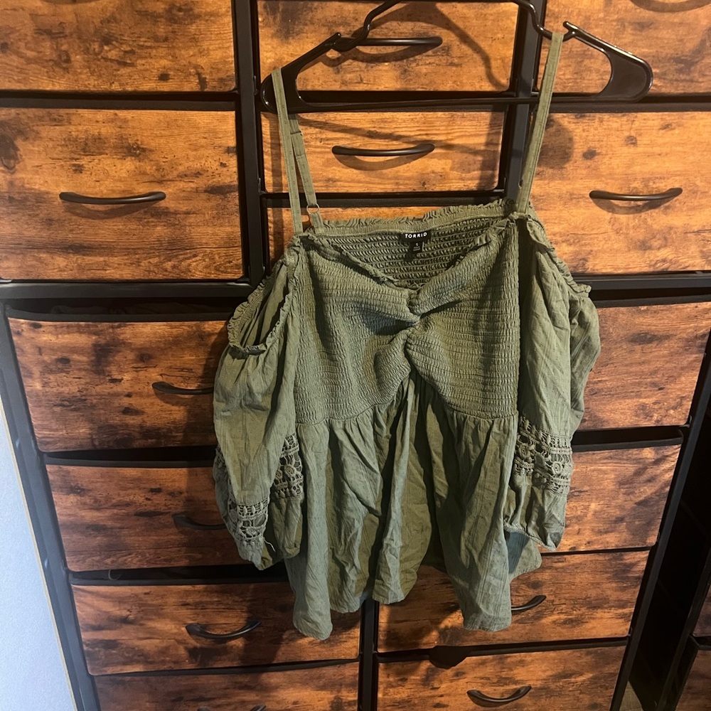 Torrid Forest Green Smocked Off-Shoulder Blouse